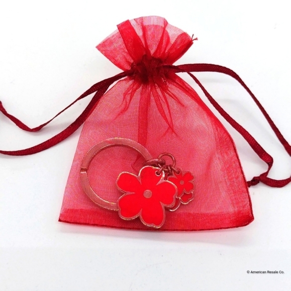 Rare Burberry Prorsum Red Flower Bloom Key Fob Keychain Purse Charm - Picture 6 of 7